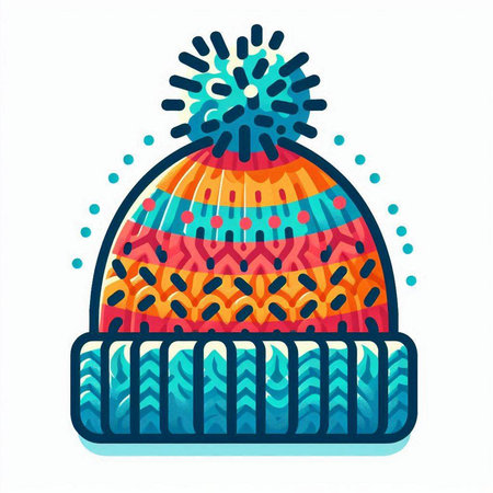 Knitted hat isolated on white background. Colorful vector illustration.のイラスト素材