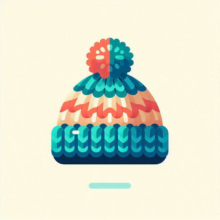 Vector illustration of a knitted hat with a pompom in pastel colors.のイラスト素材