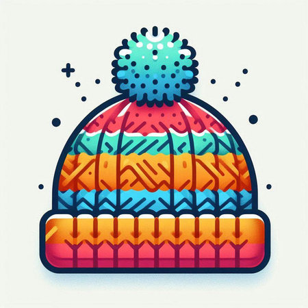 Vector illustration of a knitted hat in the style of the 80s.のイラスト素材