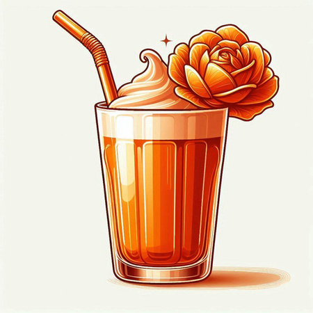 Illustration of a glass of iced coffee with a rose.のイラスト素材