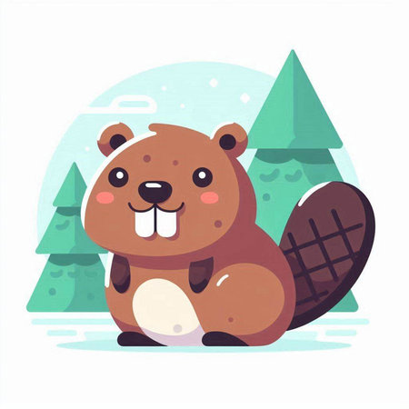 Cute beaver in the forest. Vector illustration in cartoon style.のイラスト素材