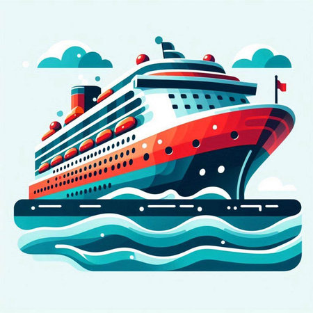 Cruise ship in the sea. Vector illustration in flat style.のイラスト素材