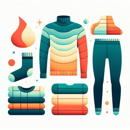 Set of winter clothes. Vector illustration. Colorful design elements.のイラスト素材