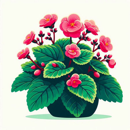 Flowerpot with red flowers on a white background, vector illustrationのイラスト素材