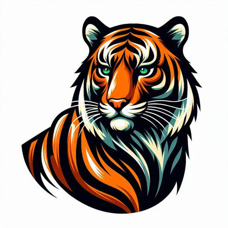 Tiger head vector illustration on white background. Wild animal mascot.のイラスト素材