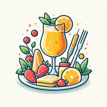 Fruit cocktail with orange, strawberry and ice cream. Vector illustration.のイラスト素材