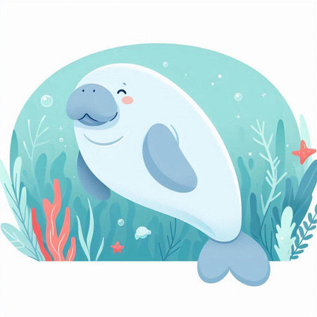 Cute baby seal in the sea. Cute cartoon vector illustration.のイラスト素材