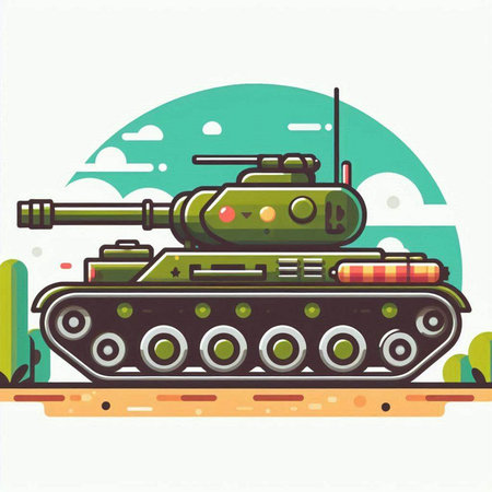 Cartoon tank in flat style. Vector illustration of military equipment.のイラスト素材