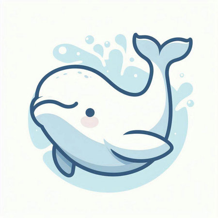 Cute cartoon white whale isolated on white background. Vector illustration.のイラスト素材