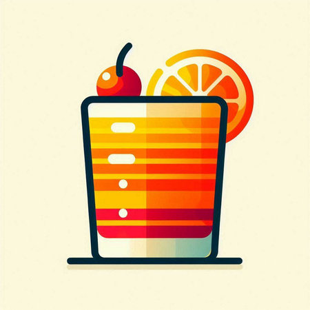 Cocktail with orange and cherry. Vector illustration in flat styleのイラスト素材