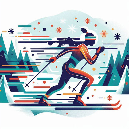 Winter sports. Athlete skiing in the mountains. Vector illustration.のイラスト素材