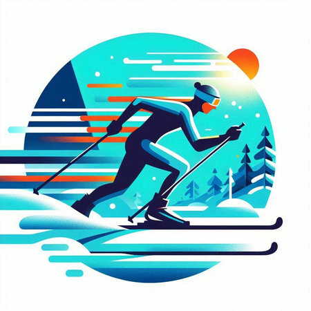Cross-country skier in the mountains. Winter sport. Vector illustration.のイラスト素材