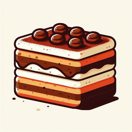 Illustration of a piece of cake with chocolate on a white backgroundのイラスト素材
