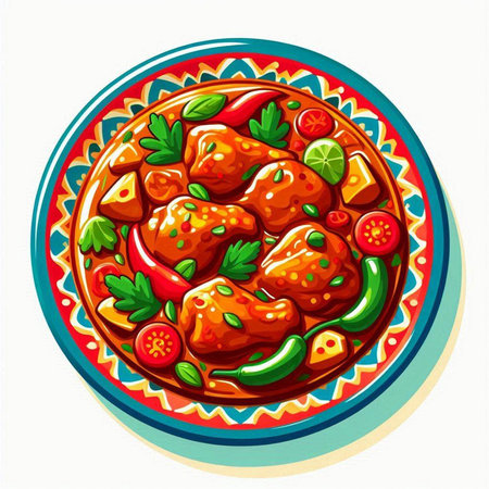 Illustration of a traditional mexican dish with meatballs in tomato sauceのイラスト素材