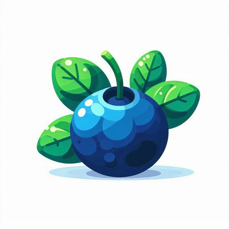 Blueberry with green leaves on a white background. Vector illustration.のイラスト素材