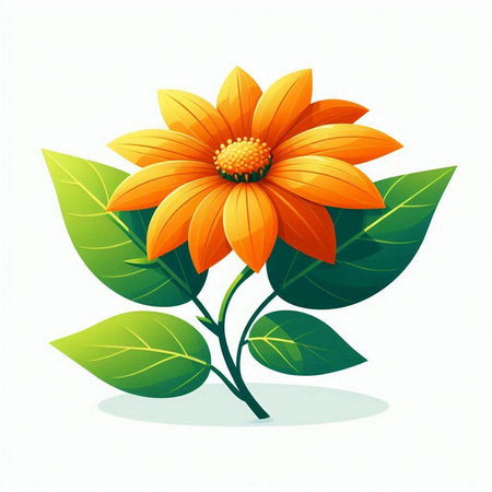 Illustration of orange flower with green leaves on white background - vectorのイラスト素材
