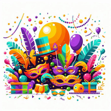 Mardi Gras carnival background with masks and party elements. Vector illustrationのイラスト素材