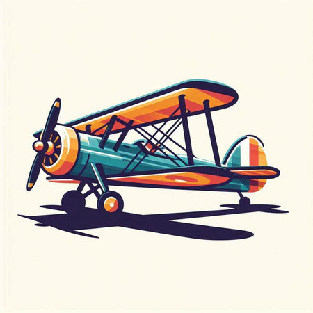 Retro style illustration of a biplane flying in the sky.のイラスト素材
