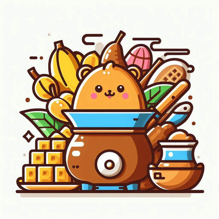 Cute cartoon bull in a hat and scarf. Vector illustration.のイラスト素材