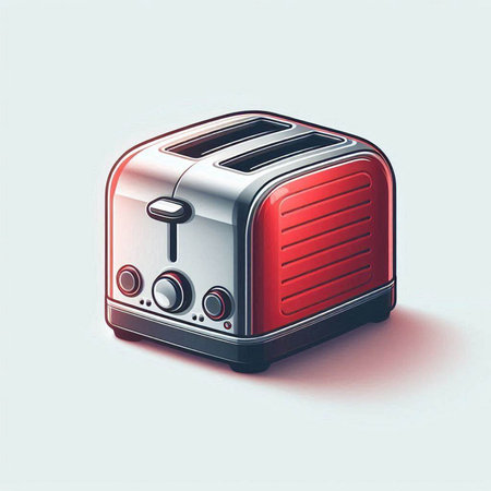 Toaster with red toaster on white background. 3d illustrationのイラスト素材