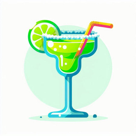 Cocktail with lime and straw in a glass. Vector illustration.のイラスト素材