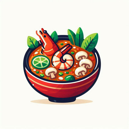 Tom yum soup, Thai traditional food, vector illustration on white background.のイラスト素材