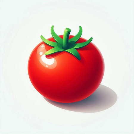 Illustration of a fresh tomato on a white background with shadow.のイラスト素材