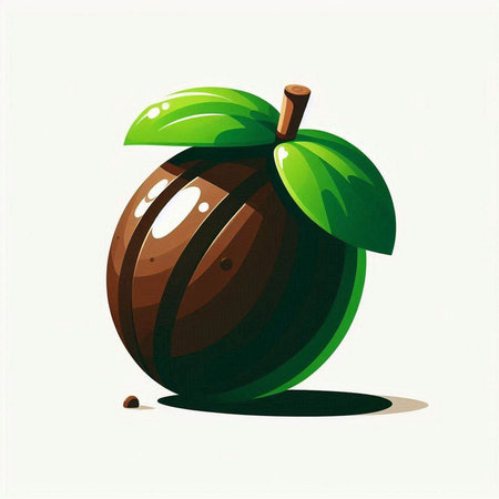 Illustration of a fresh fruit with green leaves on a white backgroundのイラスト素材