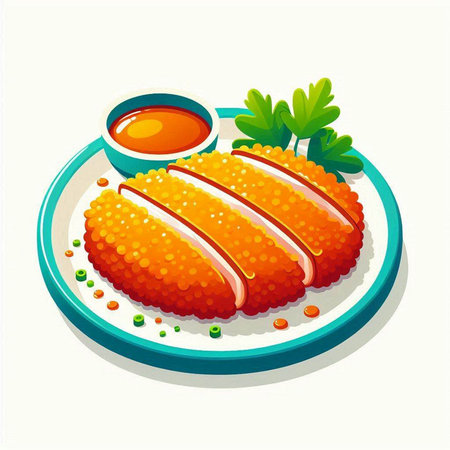 Illustration of Japanese sushi on plate with soy sauce and parsleyのイラスト素材