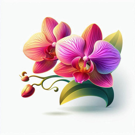 Beautiful pink orchid on a white background. Vector illustration.のイラスト素材