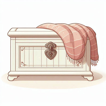 Illustration of an old chest of drawers with a warm scarfのイラスト素材