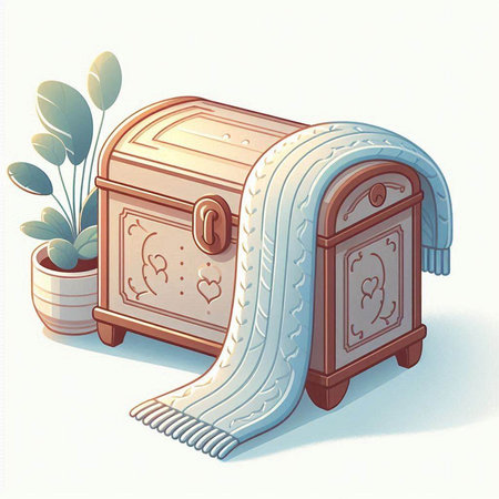 Treasure chest with a warm scarf. Vector illustration in retro style.のイラスト素材