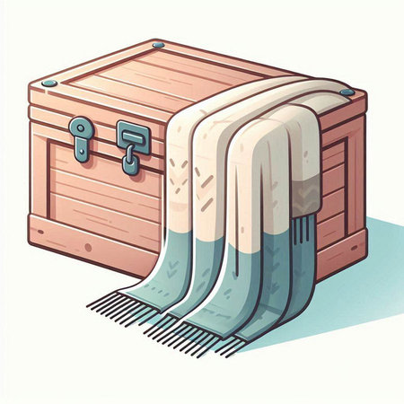 Illustration of a wooden chest full of towels and a ragsのイラスト素材