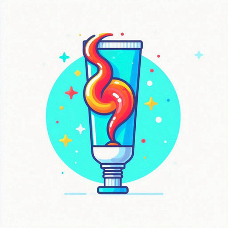 Vector illustration of a tube of sunscreen with a red flame on a white background.のイラスト素材