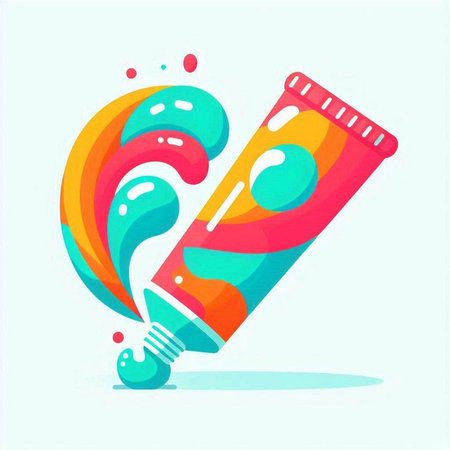 Cosmetic tube with splashes and drops of paint. Vector illustrationのイラスト素材