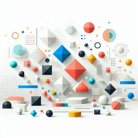 Abstract geometric background with colorful 3d shapes. Vector Illustration.のイラスト素材