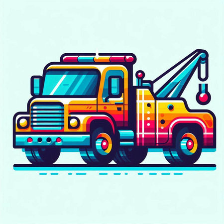 Vector illustration of a tow truck with a crane on a blue background.のイラスト素材