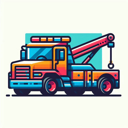 Crane truck icon. Vector illustration in flat style on white background.のイラスト素材