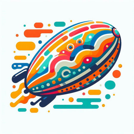 Colorful abstract vector illustration of a flying saucer with stripes.のイラスト素材