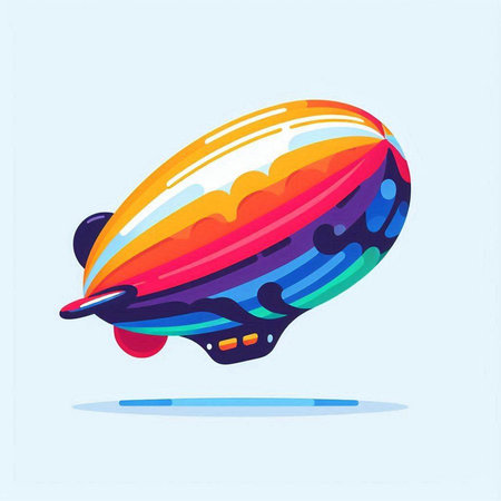 Airship. Colorful vector illustration in cartoon style isolated on blue backgroundのイラスト素材