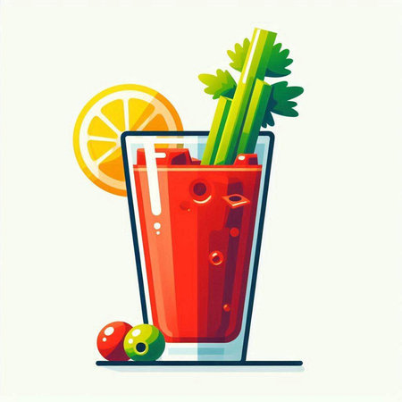 Bloody Mary cocktail with celery, lemon and tomatoes. Flat style vector illustration.のイラスト素材