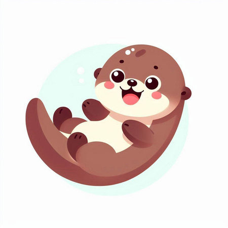 Cute cartoon baby otter on a white background. Vector illustration.のイラスト素材