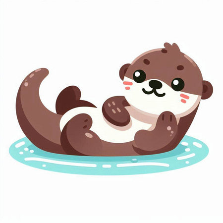Cute cartoon otter swimming in the water. Vector illustration.のイラスト素材