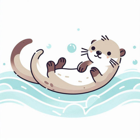 Cute cartoon otter swimming in the sea. Vector illustration.のイラスト素材