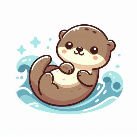 Cute little baby otter swimming in the sea. Vector illustration.のイラスト素材