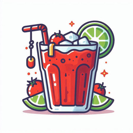 Fruit cocktail with lime and ice. Vector illustration in cartoon styleのイラスト素材