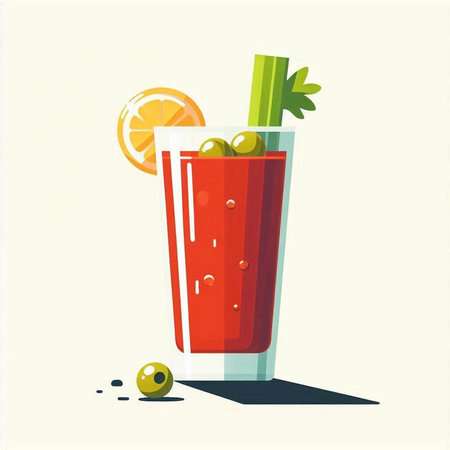 Bloody Mary cocktail with celery and olives. Vector illustrationのイラスト素材