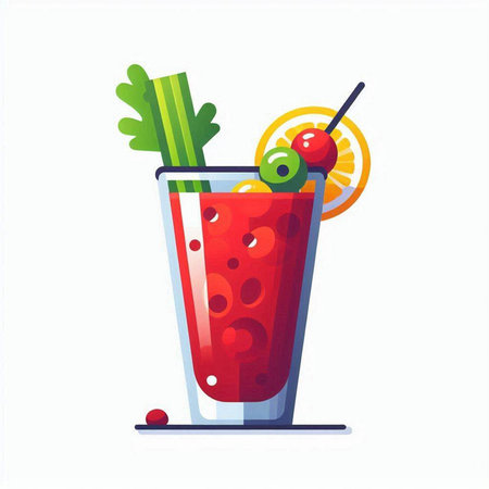 Bloody Mary cocktail with celery and tomato. Flat vector illustrationのイラスト素材