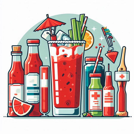 Bloody Mary cocktail in a glass. Vector illustration in cartoon styleのイラスト素材