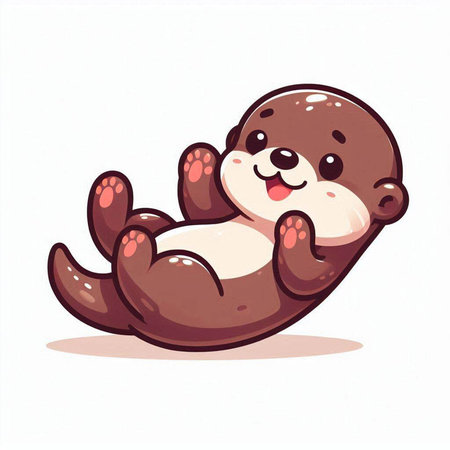 Cute cartoon baby otter. Vector illustration on white background.のイラスト素材
